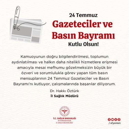 Afyonkarahisar İl Sağlık Müdürlüğü'nden Basın Bayramı Mesajı