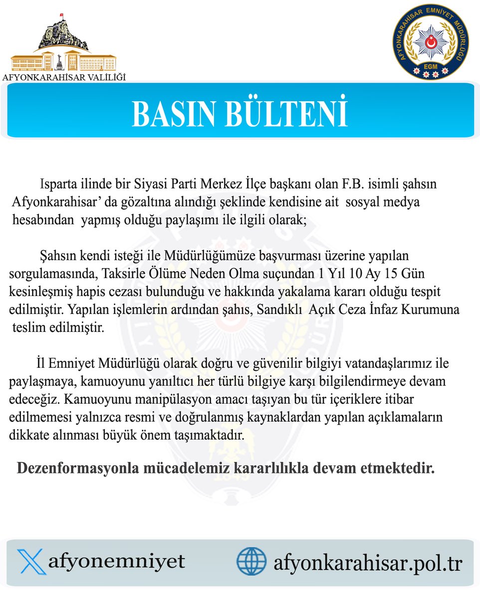 Siyasi Parti Başkanı Afyonkarahisar'da Gözaltına Alındı