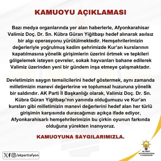 Afyonkarahisar'da Vali'ye Yönelik Saldırılara Tepki: 