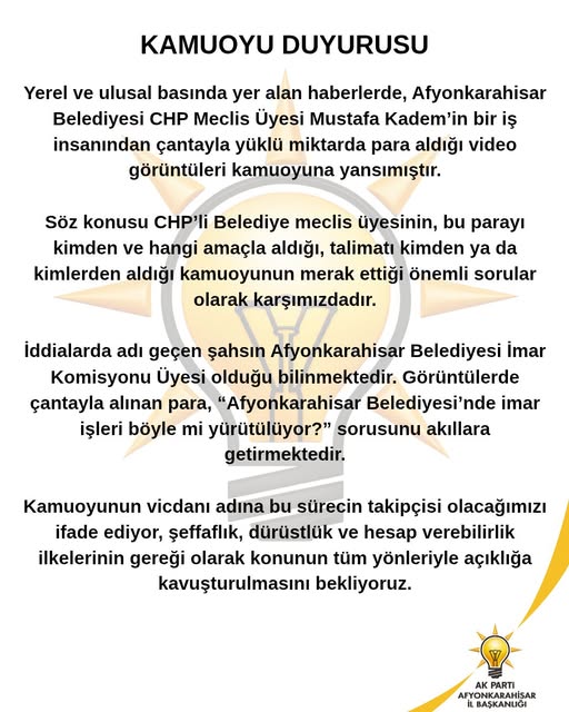 Afyonkarahisar'da CHP'li Meclis Üyesi Para Görüntüleriyle Sarsıldı