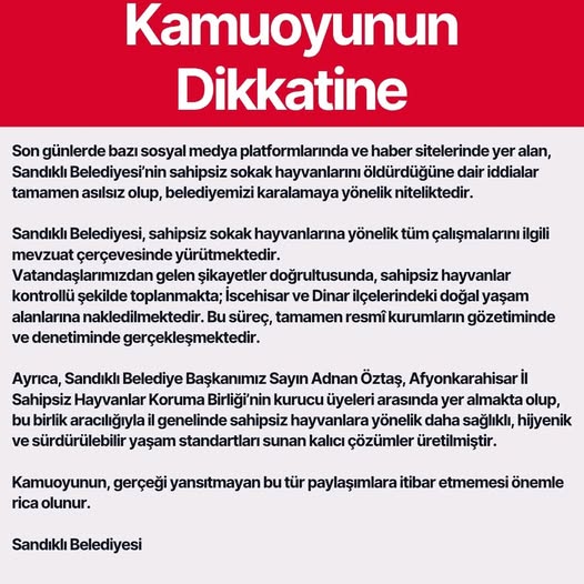 Sandıklı Belediyesi'nden Sokak Hayvanları İddialarına Açıklama