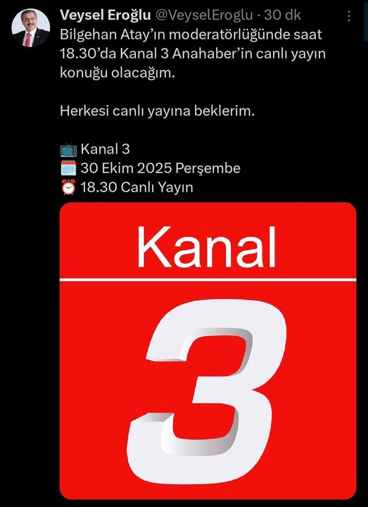 Eski Bakan Veysel Eroğlu Kanal 3'te Canlı Yayında